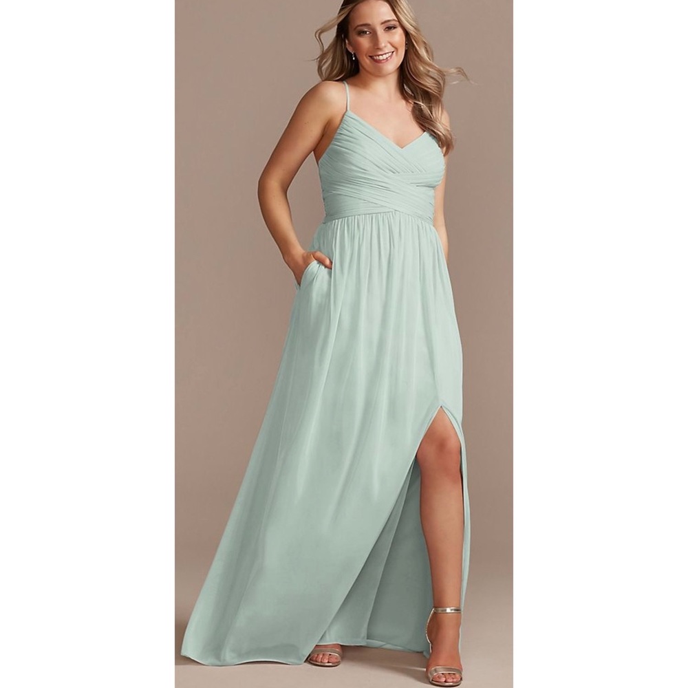 Davids bridal dusty sage bridesmaids dress
